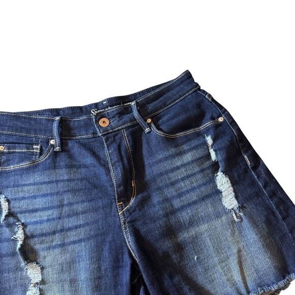 Signature Levi Strauss High-Rise‎ Denim Shorts - Dark Wash Distressed Size 8/29W - Picture 4 of 9